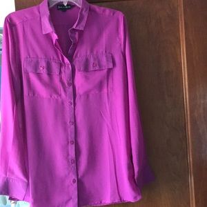Pink Button Front Long Sleeves Blouse Size M